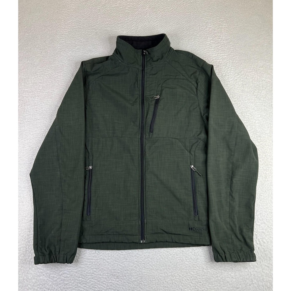 Double Diamond Jacket Mens XL Green Softshell Fleece Lined Full Zip Pockets